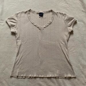 Vintage 100% Cotton Ikeda Pointelle Basic Cream Baby Tee Size L